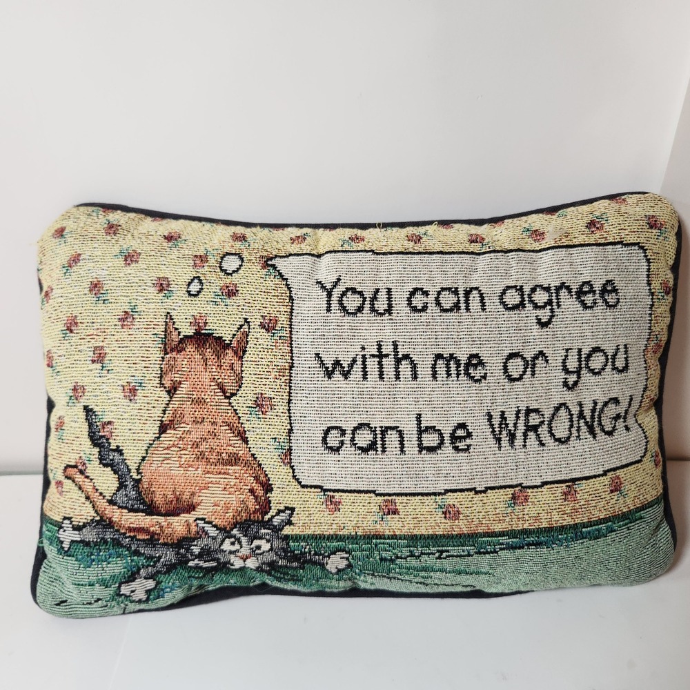 Vintage Cat Tapestry Throw Pillow Funny Sassy Feline Woven Accent Decor 12x8